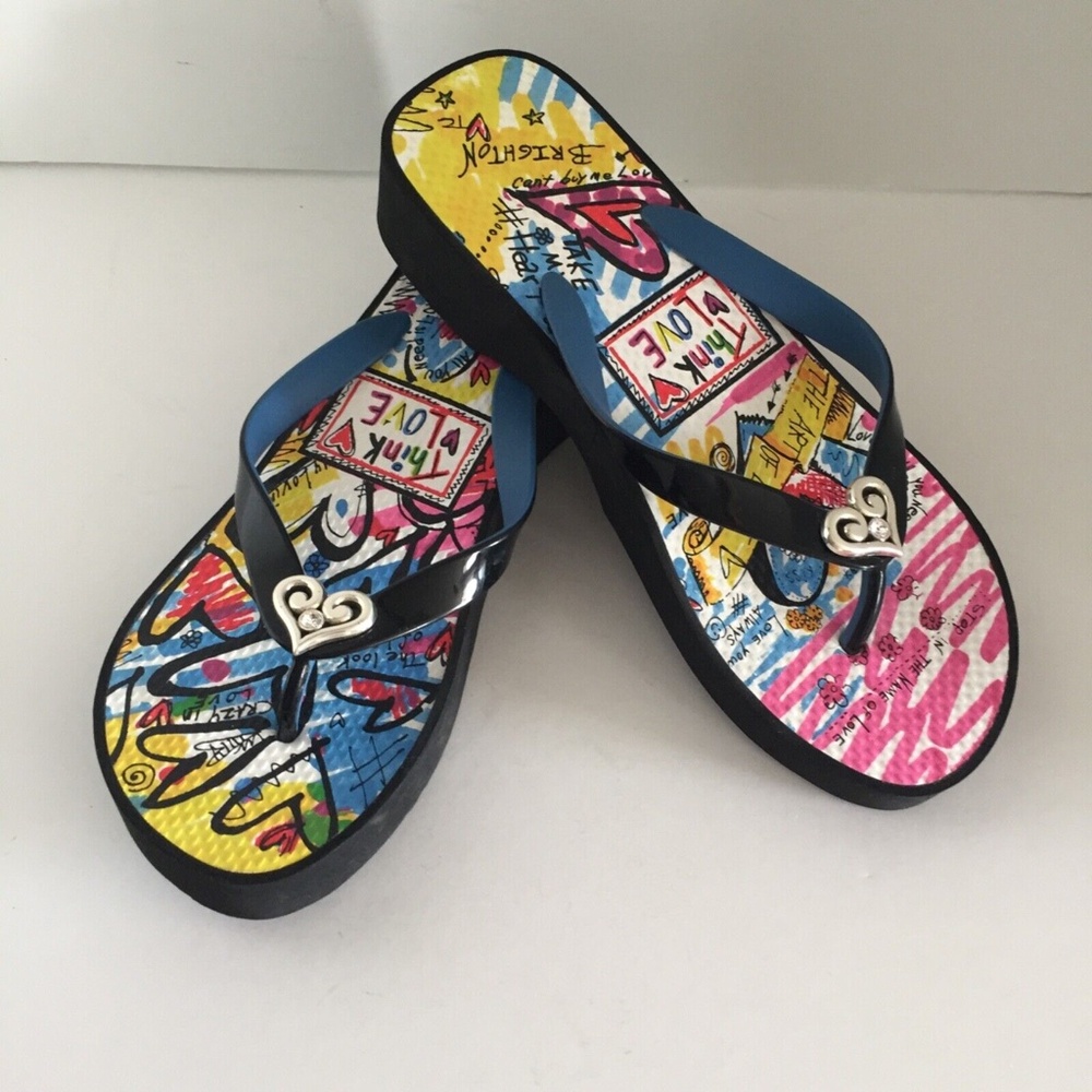 Brighton Julia Flip Flops Sandals Thongs Colorful Platform Graffiti Women's 8